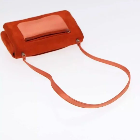 PRADA Shoulder Bag Suede Orange Silver Auth